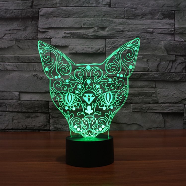 2017外贸新款正面猫3D灯 七彩触摸灯 LED视觉灯 节能小夜灯3128