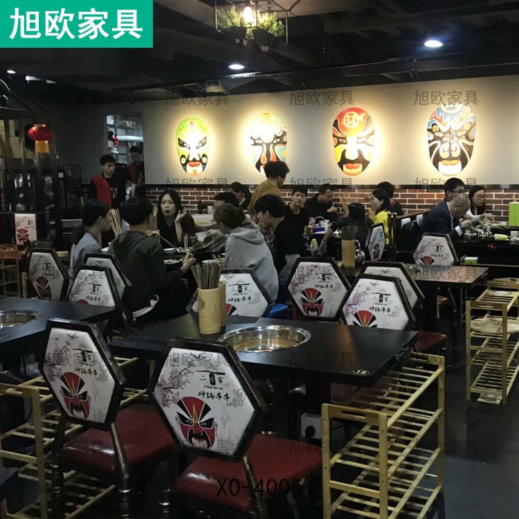 砂锅串串火锅店餐桌烧烤店湘菜馆做旧六角椅卡座沙发定做厂家直销