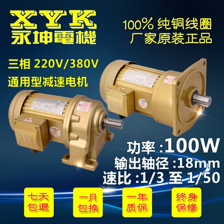 臺灣永坤100W交流齒輪減速電機 速比1/5~50 18軸 三相標準型