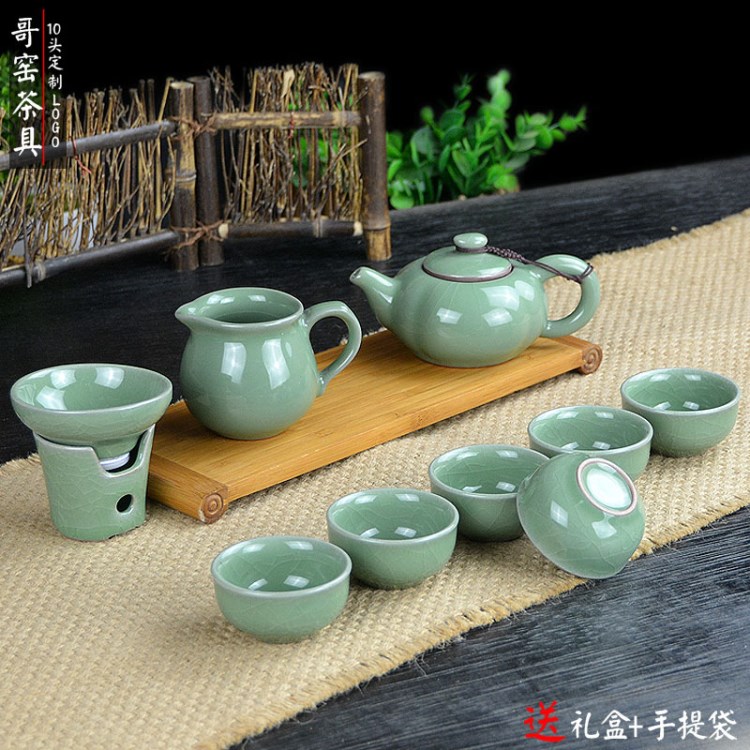 茶具哥窯套裝冰裂茶具10頭青花功夫茶具哥窯茶具 可定制logo