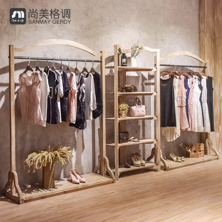 尚美格調(diào)落地式貨架服裝店展示架創(chuàng)意飾品架復(fù)古做舊白色包架鞋架