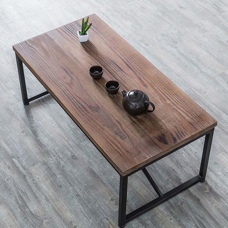 简约实木茶几长方形铁艺简易客厅茶桌办公室复古泡茶会客小桌子