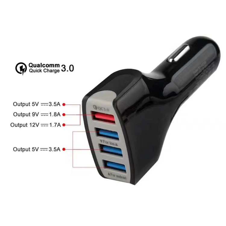 批發外貿  QC 3.0快充車載車充 4口USB多功能車載手機充電器