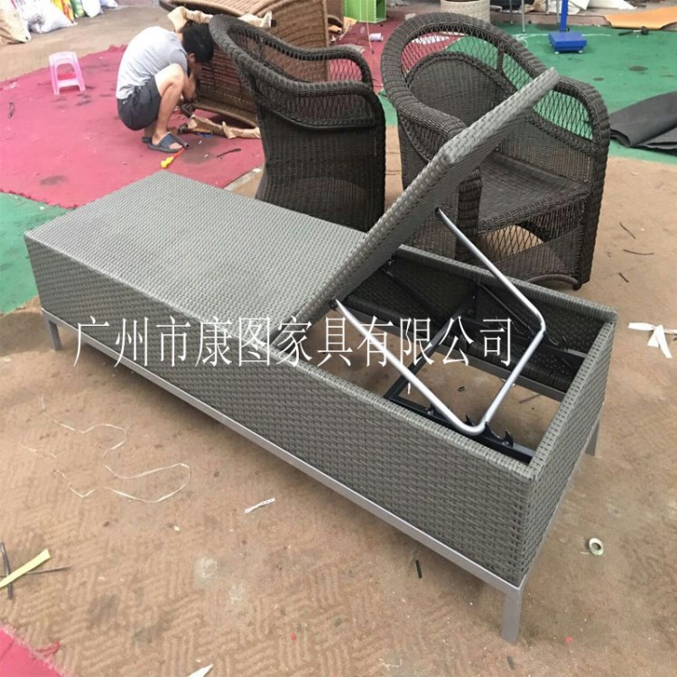 戶外休閑家具 編藤家具 滕制沙灘椅 鋁合金架+編藤躺椅戶外躺床