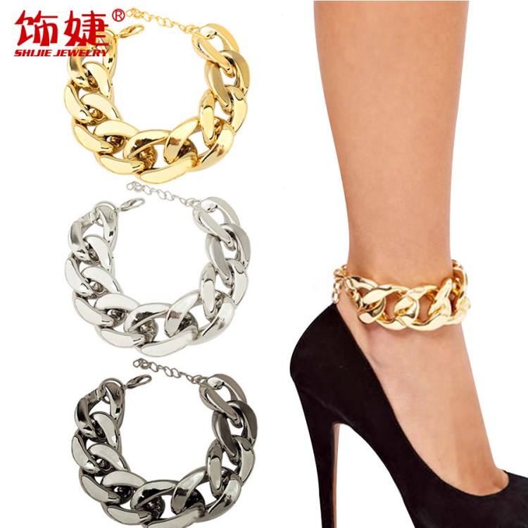 亞馬遜wish 歐美時(shí)尚夏季沙灘金銀黑CCP材質(zhì)腳鏈腳鐲腳環(huán)配飾