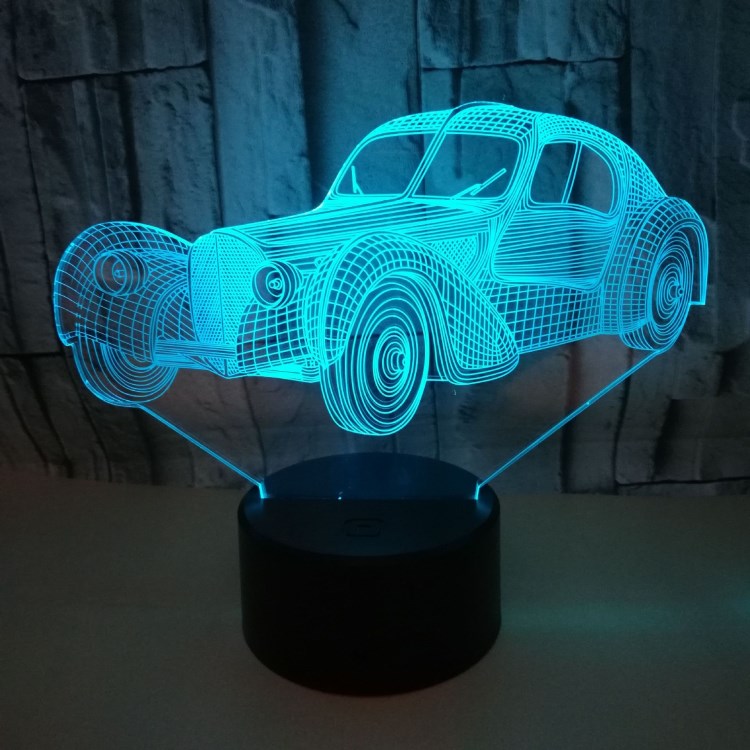 新款汽車usb 3D小夜燈老爺車3D燈飾 新奇特創意七彩觸摸3D臺燈