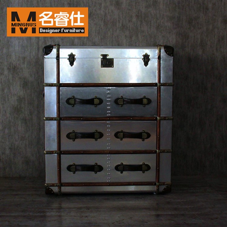 復(fù)古鋁皮斗柜創(chuàng)意金屬三抽屜翻蓋個性藤條儲物loft工業(yè)風(fēng)文件柜