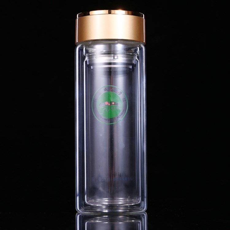 創意新款水杯日用商務直身辦公雙層玻璃茶杯廣告禮品杯子定制logo