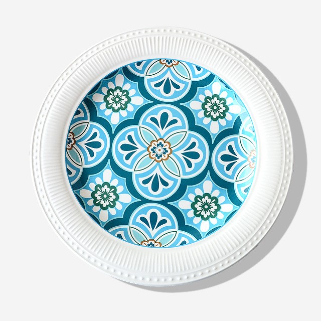 11英寸手绘家用菜盘子圆形西餐盘牛排盘大盘子平盘装饰盘挂盘几何