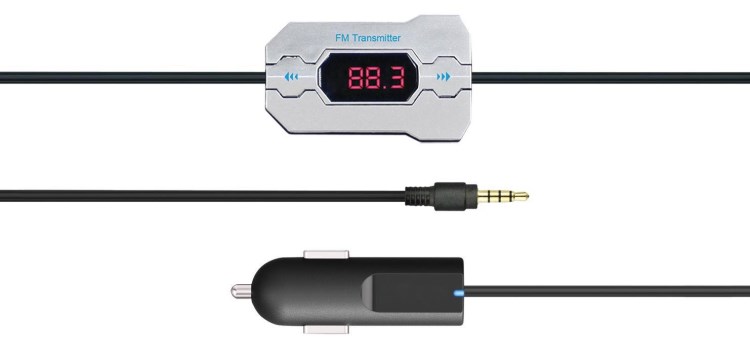 車載車充FM發(fā)射器帶3.5mm音頻頭紅光數(shù)碼管顯示車載發(fā)射器