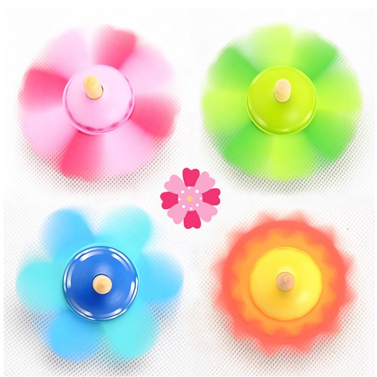 花朵旋转陀螺 木制陀螺 传统玩具 绚丽旋转小花朵