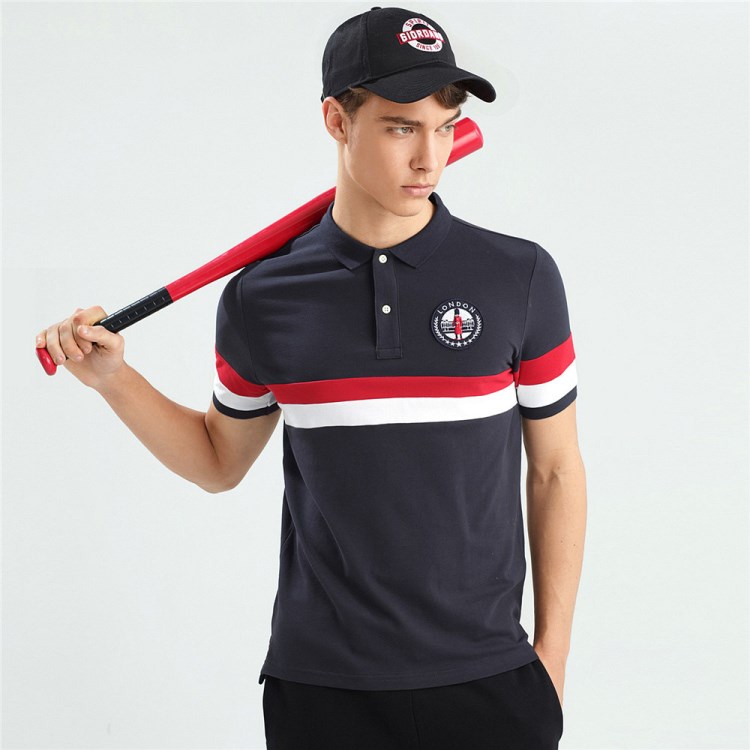 佐丹奴Polo男裝英倫刺繡撞色修身彈力珠地布短袖POLO91017322