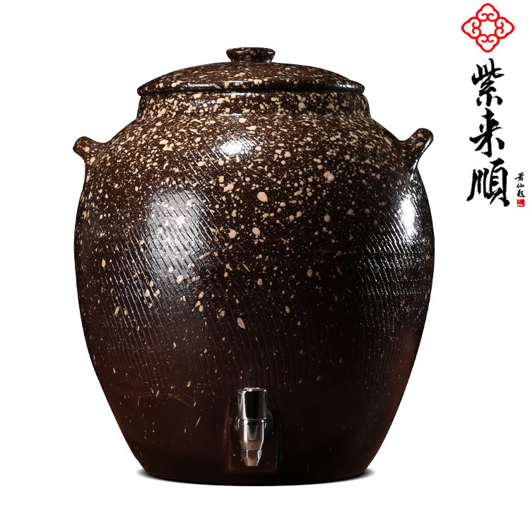 紫来顺茶具宜兴净水缸手工白点釉水缸 带龙头茶缸定做厂家直销607