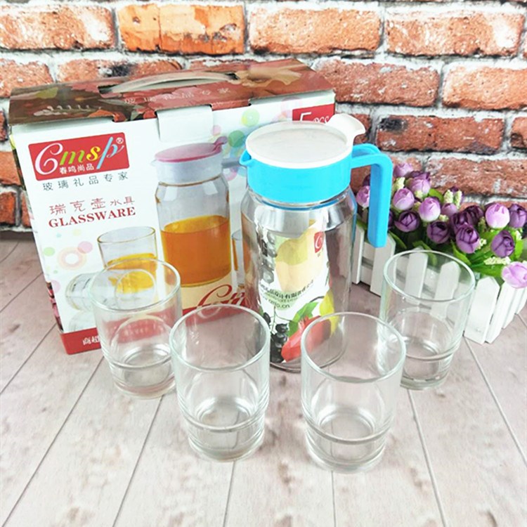 廠家批發玻璃杯冷水壺套裝果汁涼水壺水具五件套精美禮品