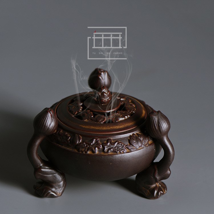 陶瓷蓮花香爐 仿古手工香道薰香爐 茶道空間盤香爐擺設(shè) 香器定制