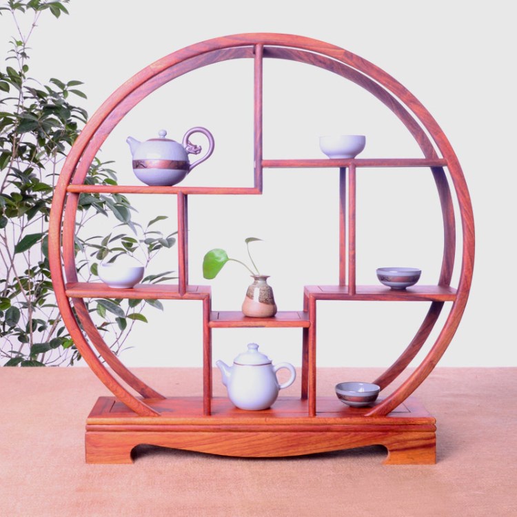 博古架圓形實(shí)木隔斷紅木家具小號(hào)中圓多寶格現(xiàn)代中式古典客廳擺件
