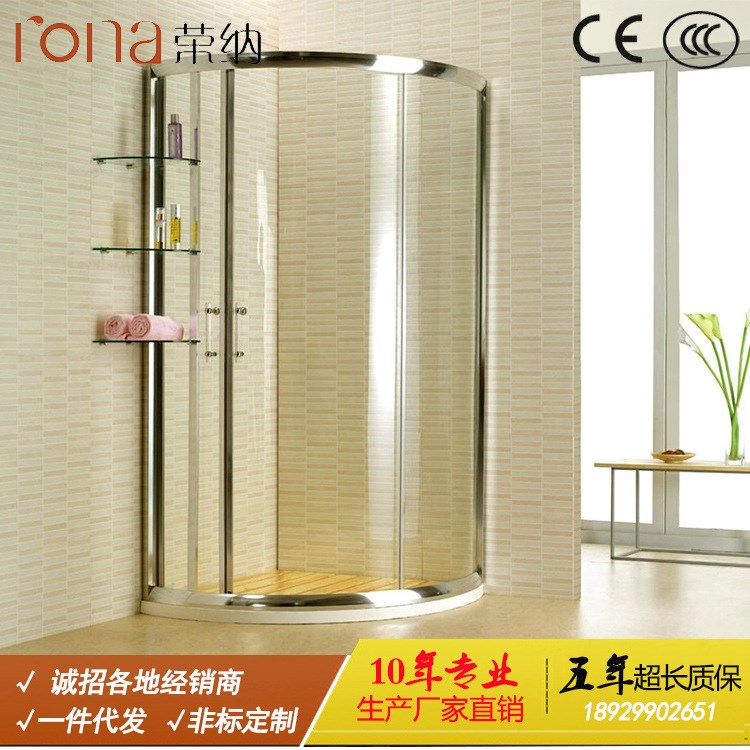 浴室淋浴房廠家定制 弧形簡易淋浴房帶玻璃層架 洗澡間玻璃浴房