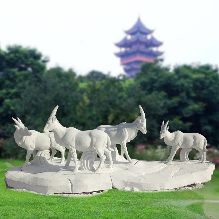新款石雕羚羊群雕漢白玉大型羚羊群雕刻各種園林石雕動物擺件定做