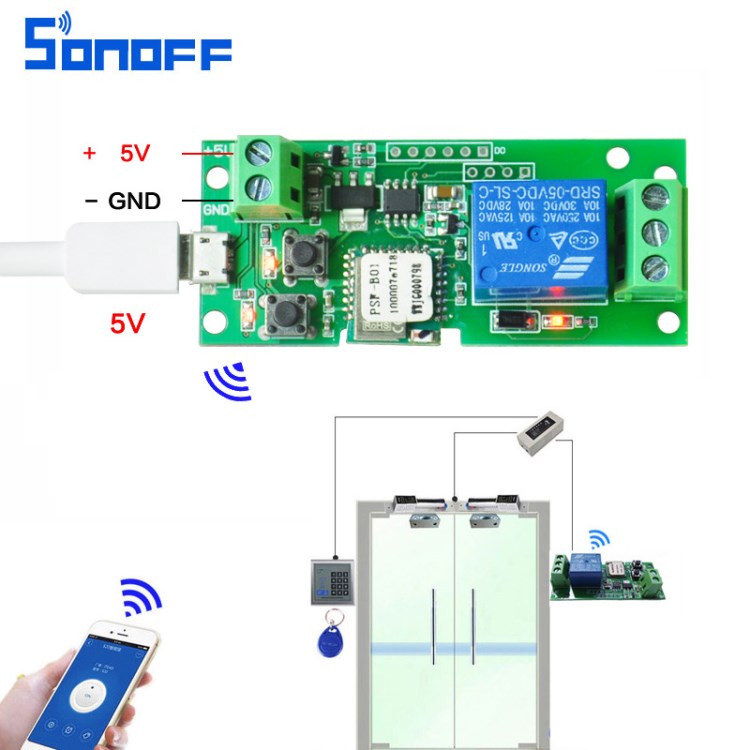 SONOFF DC5V點動/自鎖開關 手機app遠程控制wifi遙控智能門禁改裝