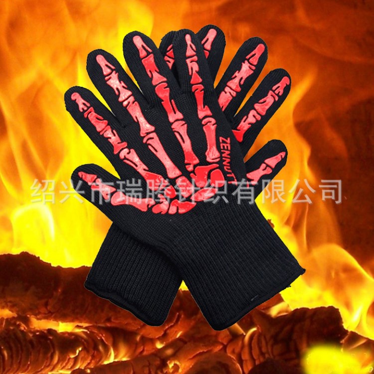 現貨500&deg;度耐高溫手套 BBQ燒烤芳綸硅膠手套微波爐防燙 隔熱手套