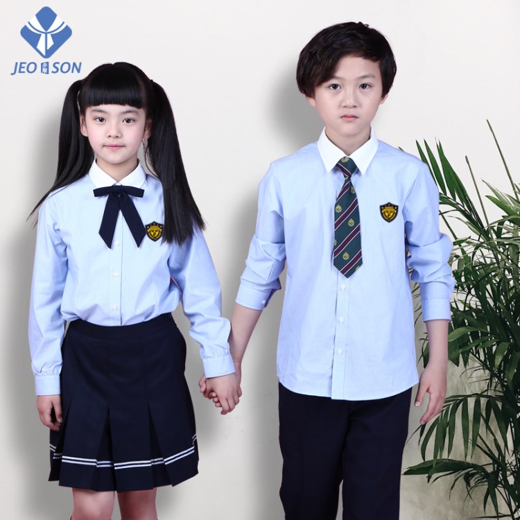 有美 春季班服定制 小學(xué)生校服套裝 男女童藍(lán)色長袖襯衫定做 批發(fā)