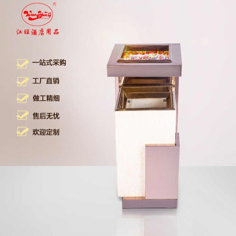 港式天然大理石酒店用品垃圾桶餐廳大廳不銹鋼鍍玫瑰金座式煙灰桶