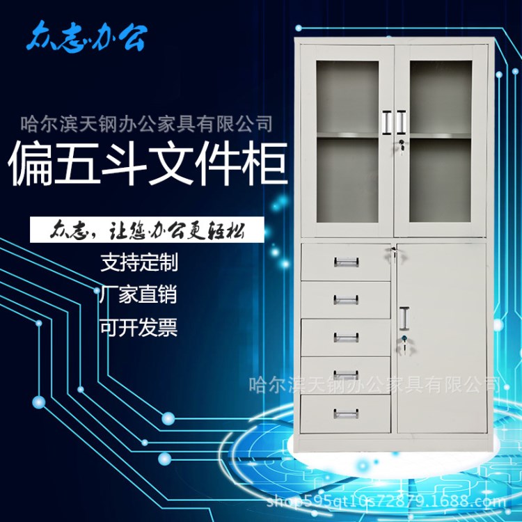哈爾濱廠家直銷偏五斗文件柜多抽屜帶鎖公司檔案柜資料財務(wù)憑證柜