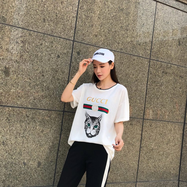 服裝廠家一件代發(fā)女裝針織T恤衫印花短袖圓領(lǐng)寬松韓版百搭潮流派