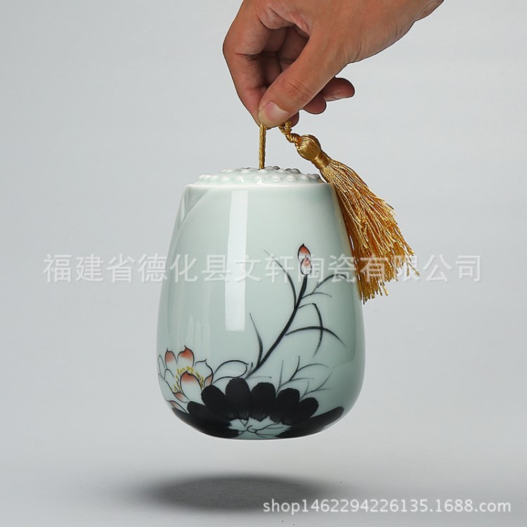 茶葉罐陶瓷大號(hào)半斤裝 茶葉儲(chǔ)存密封罐陶瓷 廠家直銷陶瓷罐logo