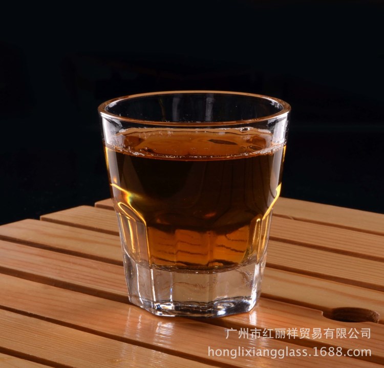 酒吧KTV鋼化玻璃陀螺八角底威士忌杯 并酒杯 抗摔150ML GH53305-1