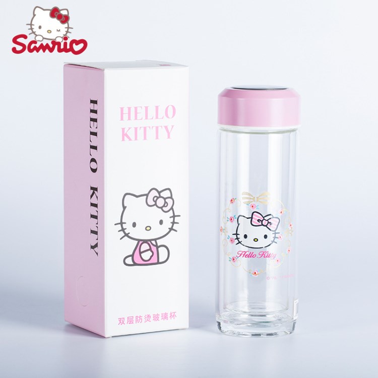 HelloKitty玻璃杯雙層透明定制創(chuàng)意禮品水杯真空學(xué)生情侶杯子批發(fā)