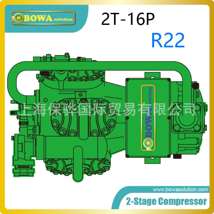 16P雙級R22冷凍壓縮機其特征為兩級壓縮過程，單級壓縮比降低