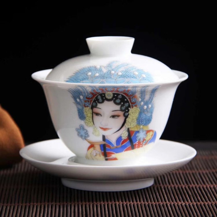 茶器天下 景德鎮(zhèn)粉彩茶杯 陶瓷手工小品茗杯 釉上粉彩花旦套裝單