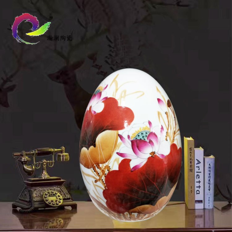 手繪雞蛋陶瓷擺件粉彩花瓶大號中式客廳插花藝術裝飾品餐桌面擺件