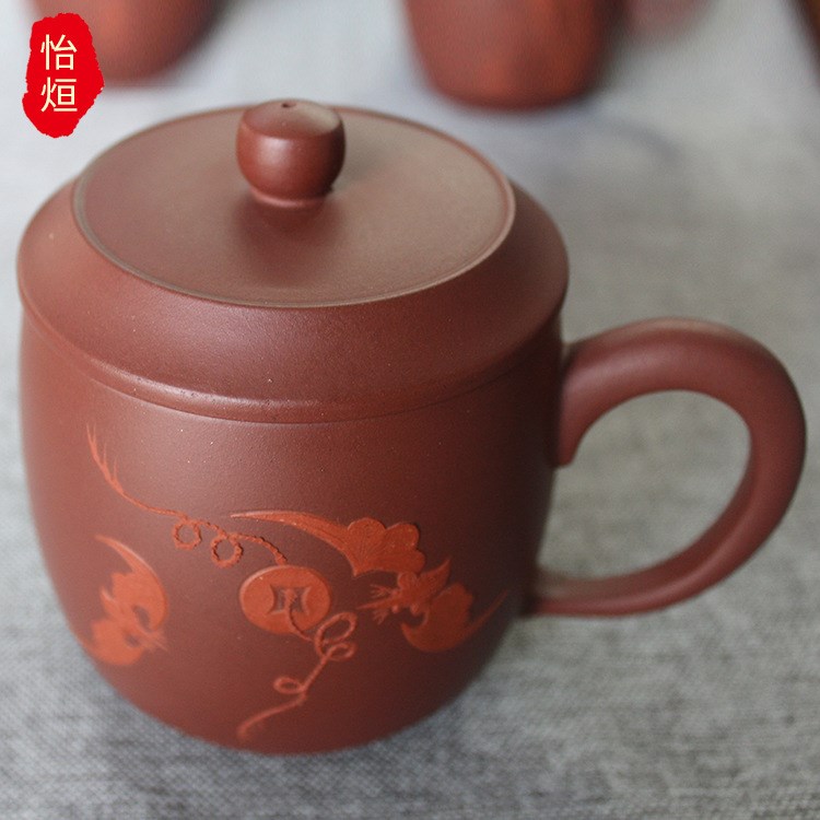 怡烜紫砂手工藝茶杯新款銅錢喜鵲荷葉造型泡茶杯紫砂禮品杯定制