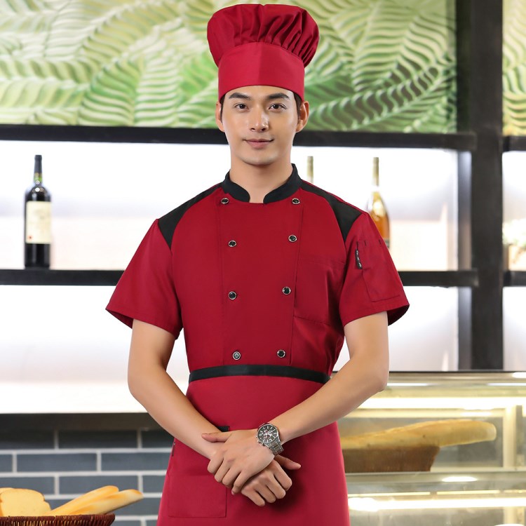 飯店餐廳快餐店廚師長后廚工作制服男 酒店短袖廚師服夏可繡logo