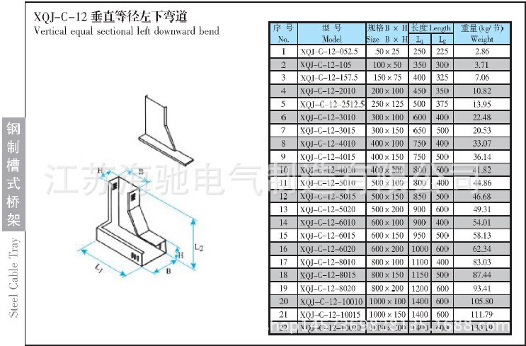 江蘇XQJ-C-12垂直等徑左下彎道 鋼制橋架 槽式電纜橋架 加工定制