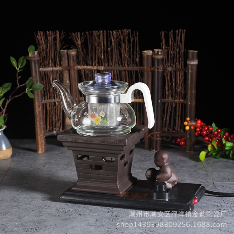陶然爐中國館煮茶爐工夫煮茶器黑茶玻璃壺蒸茶器童趣禮品溫控電爐