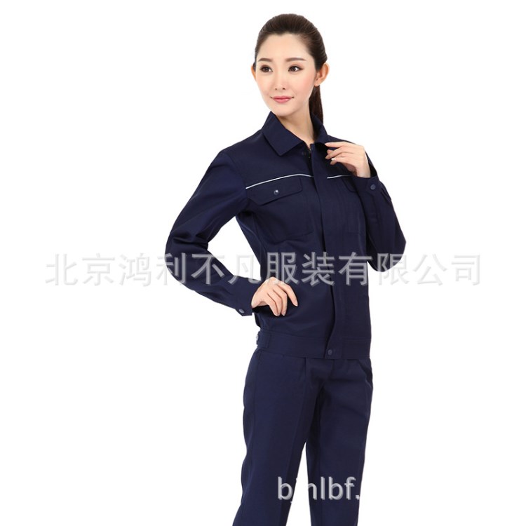 夏季長袖工作服訂制批發(fā)滌棉廠服勞保服套裝4S店汽修服可繡LOGO好