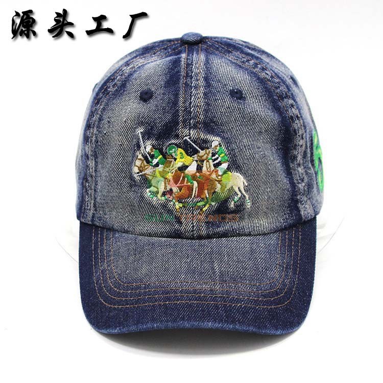 新款繡花洗水做舊棒球帽  時(shí)尚潮男牛仔防曬遮陽(yáng)帽加工定做