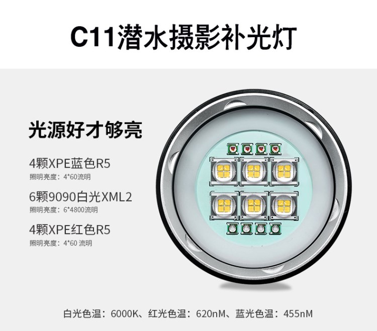 2018新款大功率潛水攝影補光鋁合金手電筒 廠家直銷 ODM，OEM