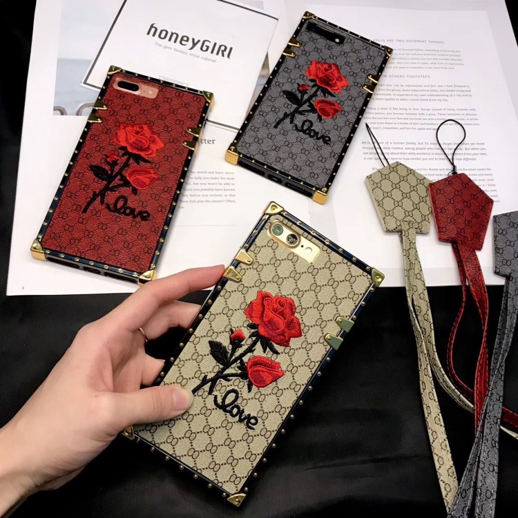 歐美iPhone8plus玫瑰花刺繡蘋(píng)果7代老花掛繩蘋(píng)果X手機(jī)殼6S保護(hù)套