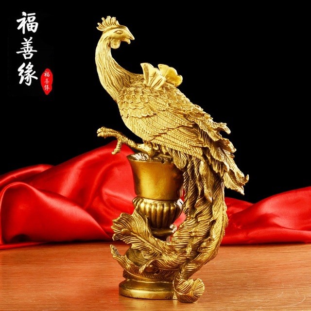 开光风水铜凤凰摆件美满婚姻促财运招贵人结婚礼品家居装饰品