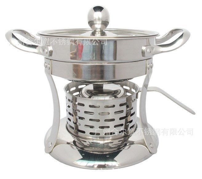 廠家直銷 不銹鋼個(gè)人小火鍋 餓了外賣小火鍋 酒精爐火鍋