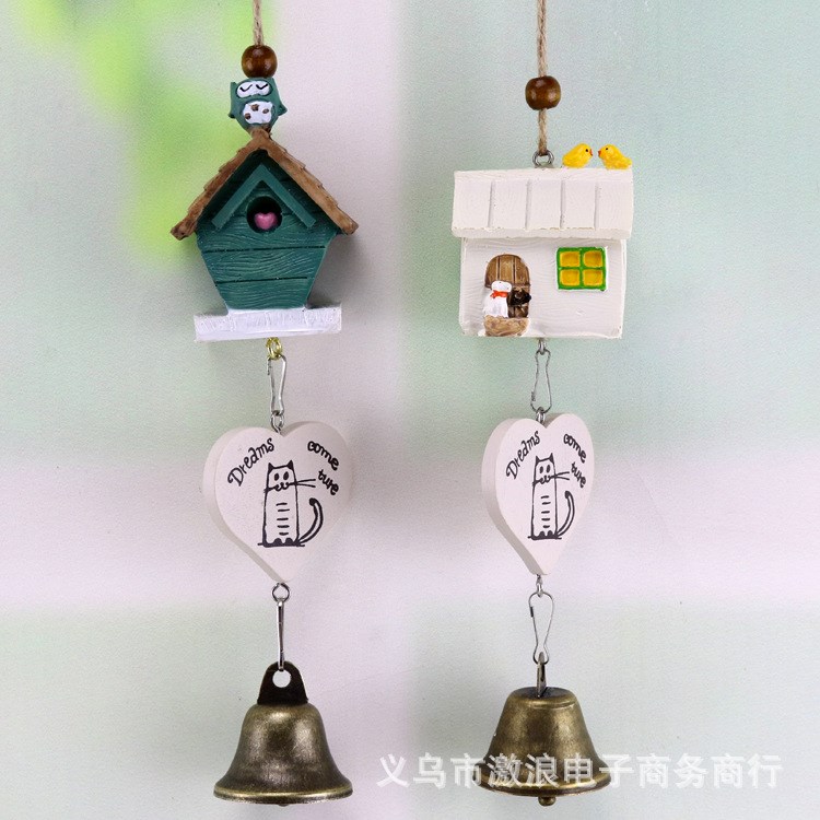 zakka創(chuàng)意家居樹脂房子小鳥風(fēng)鈴 貓頭鷹鈴鐺裝飾掛件學(xué)生禮品批發(fā)