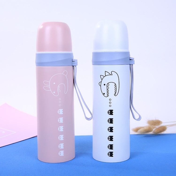 學生杯子不銹鋼保溫杯卡通圖案提手子彈頭水杯廠家直銷批發