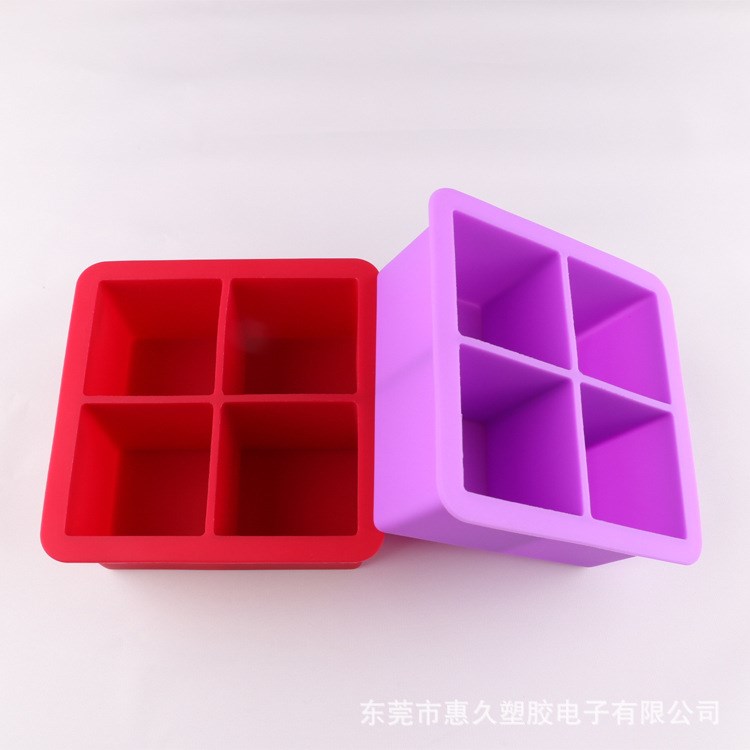 新款食品4格方形硅膠冰格模 碎冰四孔方形制冰盒 制冰器批發