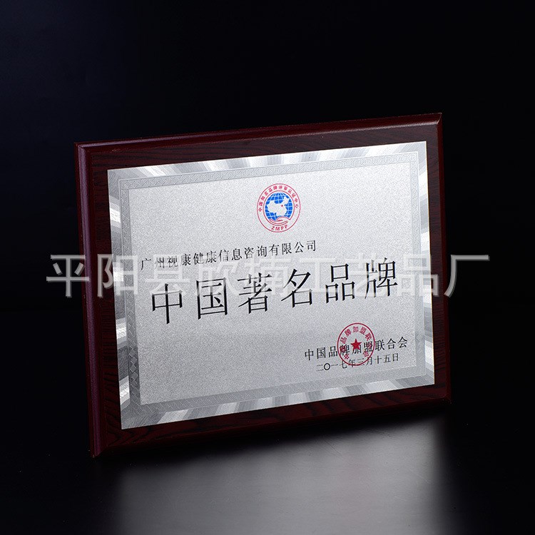創(chuàng)意銀箔榮譽(yù)獎(jiǎng)牌木質(zhì)加盟牌匾定制花框木托獎(jiǎng)牌可印刷