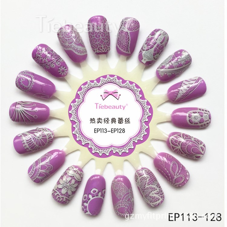 EP113-128 白色鏤空花紋蕾絲花指甲貼全貼鏤空花甲油貼工廠直營