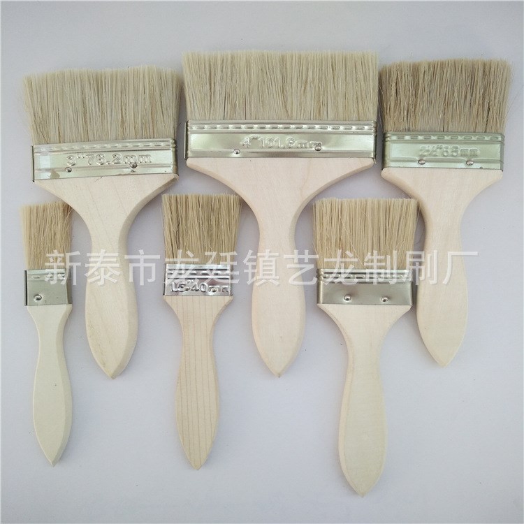 廠家直銷油漆毛刷 薄柄鬃絲 白木柄油漆刷 豬鬃油漆刷 燒烤小毛刷